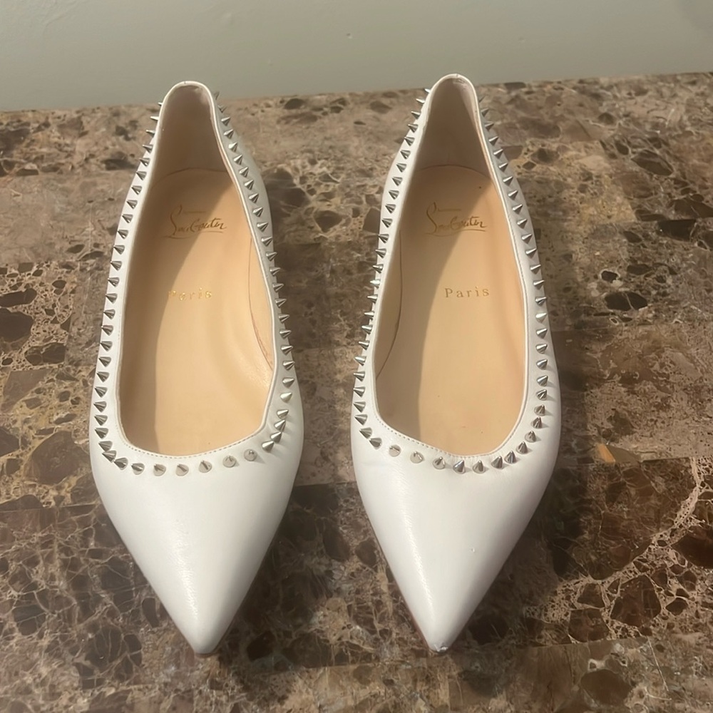 Christian Louboutin white Anjalina silver spike studs ballet flat